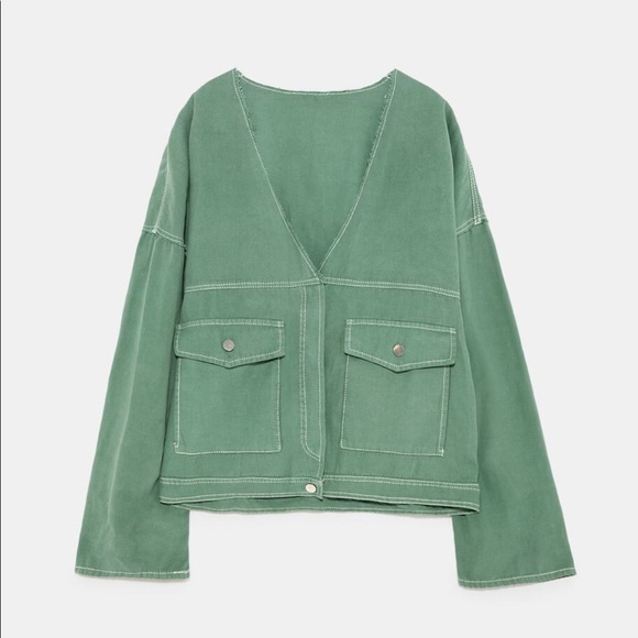 NWT Zara Green Khaki Long sleeved Relaxed Jacket - Picture 7 of 8